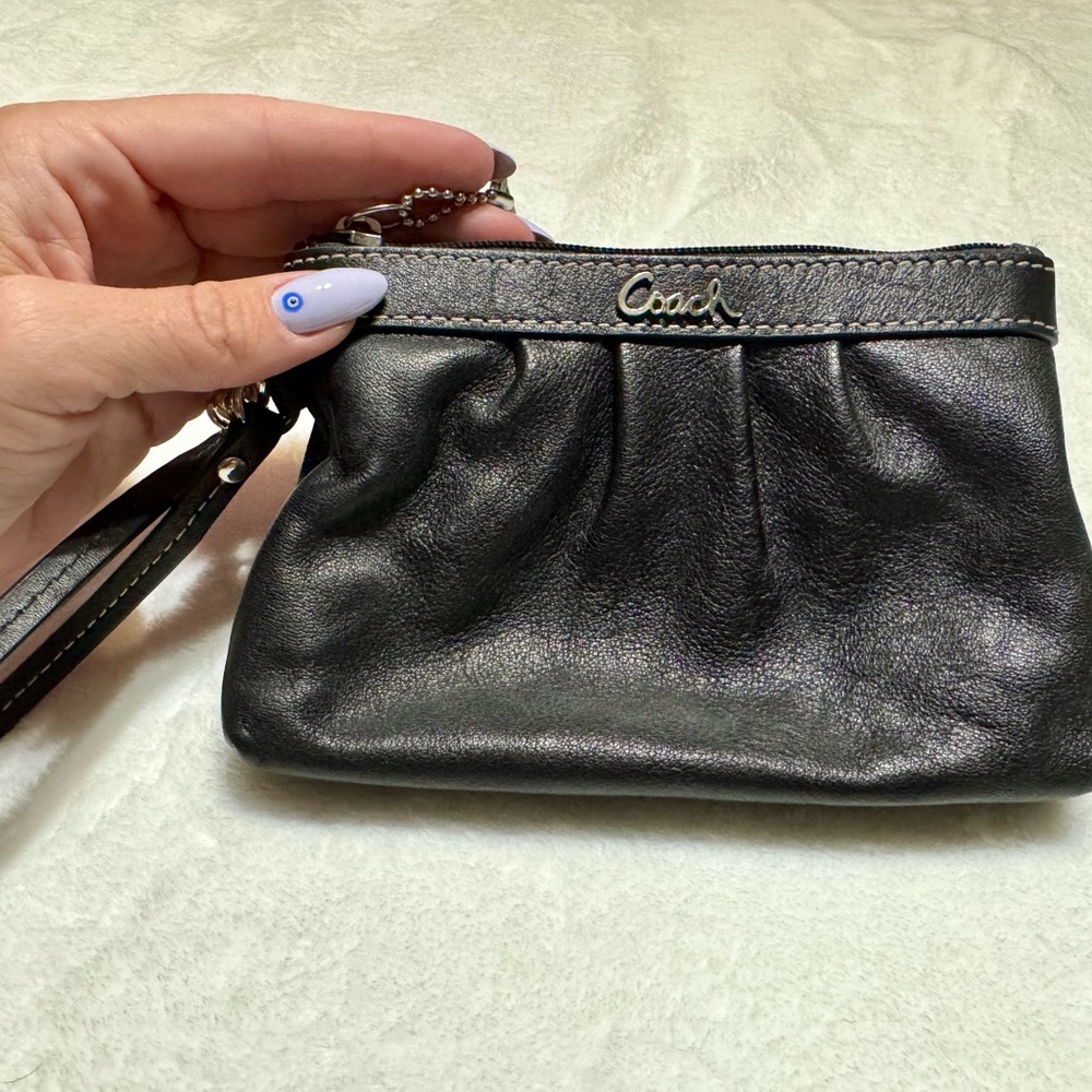 Coach Black Leather Gathered Wristlet